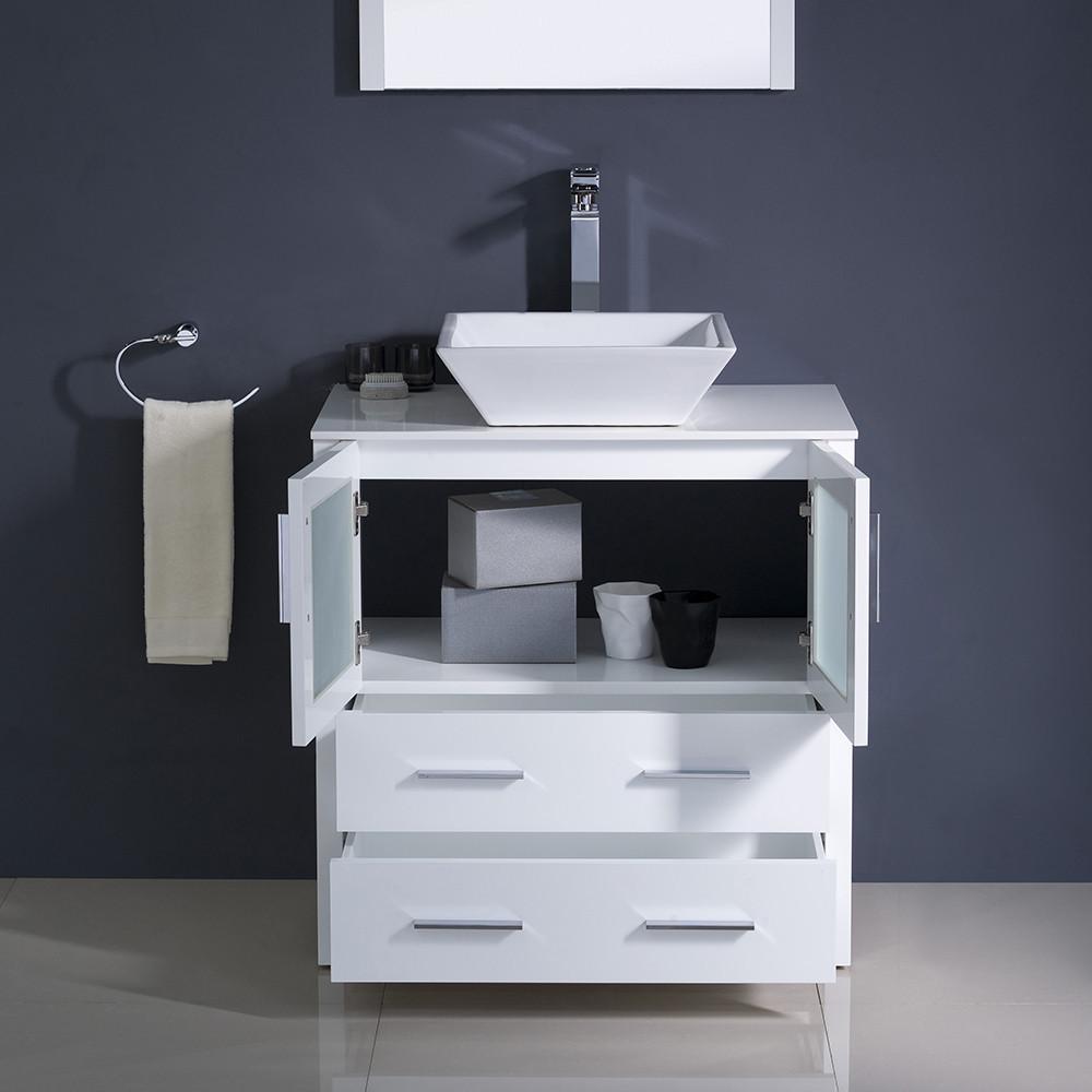 Fresca Torino 30" White Modern Bathroom Vanity w/ Vessel Sink Vanity Fresca