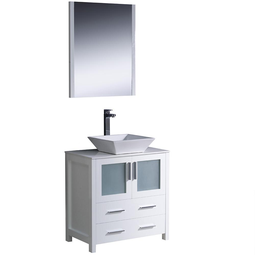 Fresca Torino 30" White Modern Bathroom Vanity w/ Vessel Sink Vanity Fresca