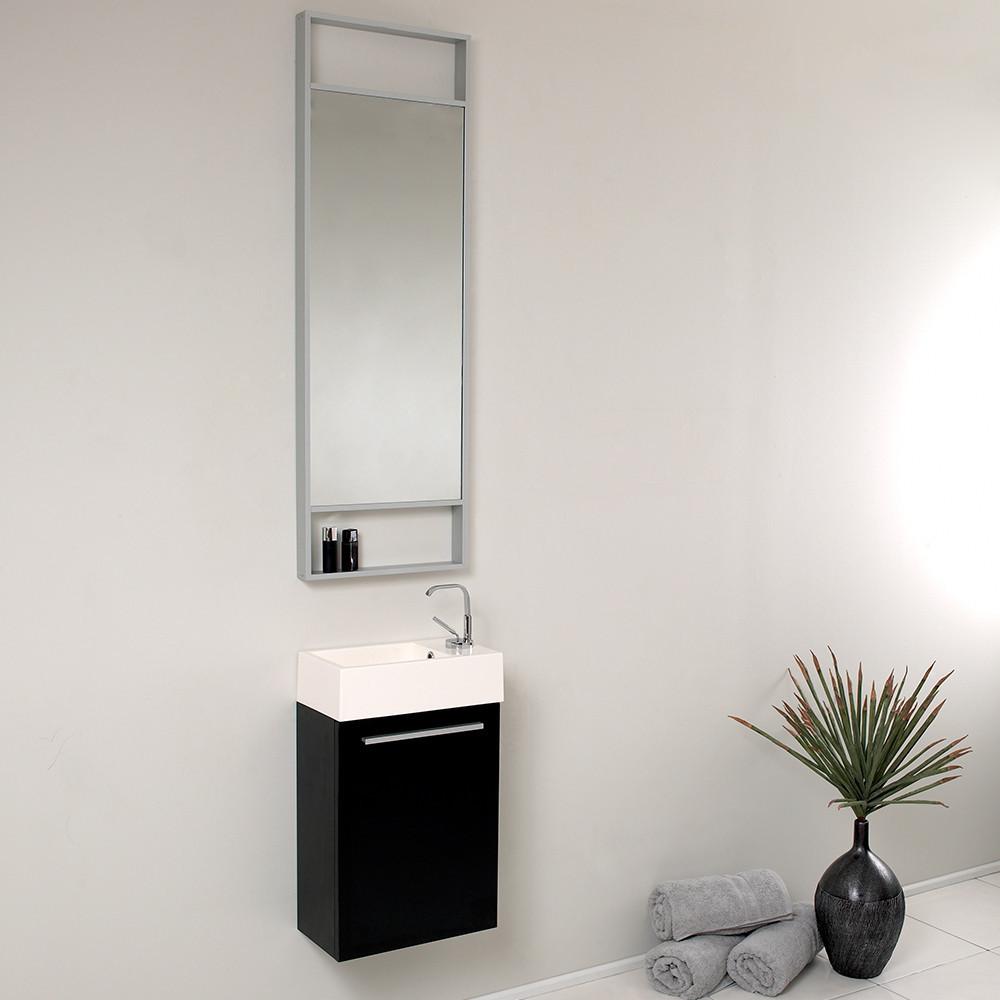 Fresca Pulito Small Black Modern Bathroom Vanity w/ Tall Mirror& Free Faucet Vanity Fresca
