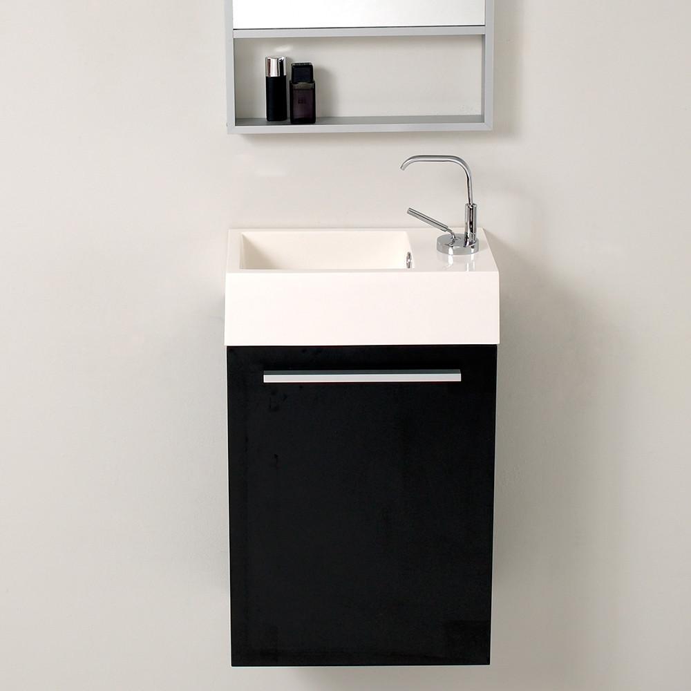 Fresca Pulito Small Black Modern Bathroom Vanity w/ Tall Mirror& Free Faucet Vanity Fresca