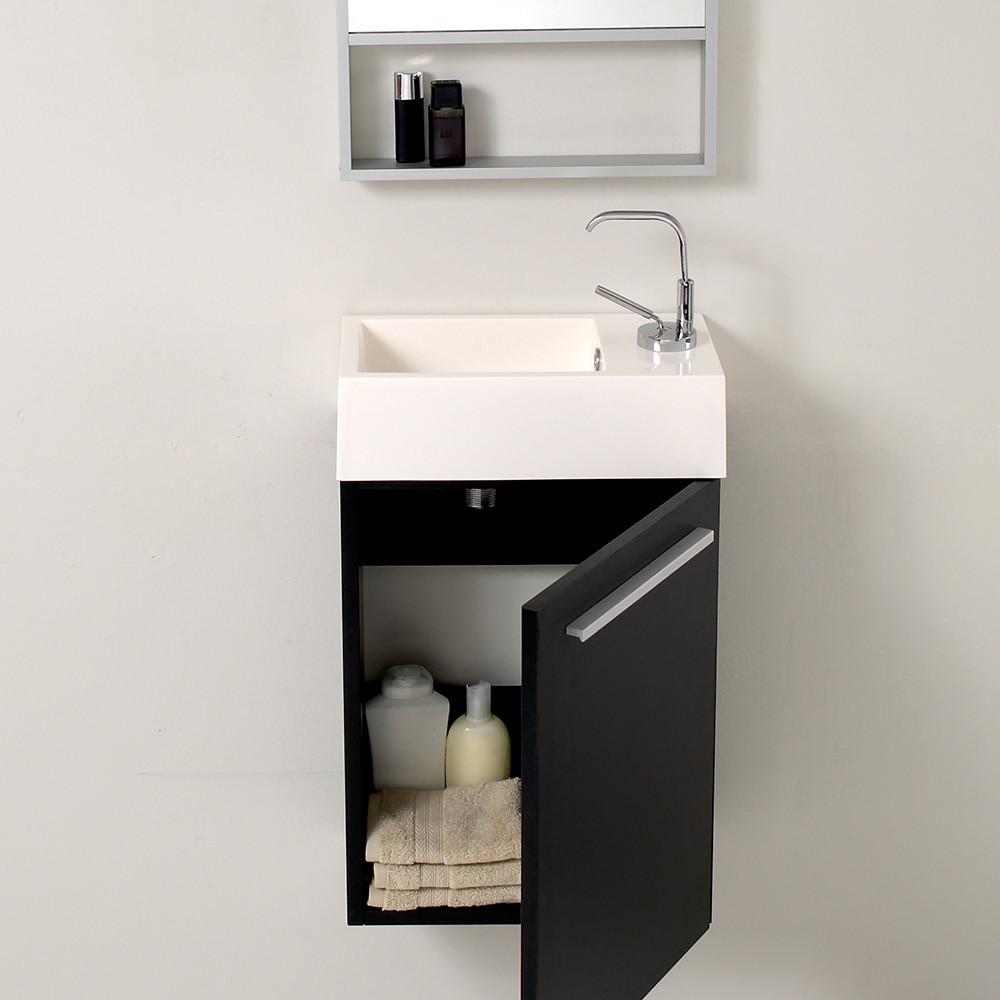 Fresca Pulito Small Black Modern Bathroom Vanity w/ Tall Mirror& Free Faucet Vanity Fresca