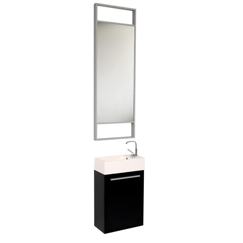 Fresca Pulito Small Black Modern Bathroom Vanity w/ Tall Mirror& Free Faucet Vanity Fresca