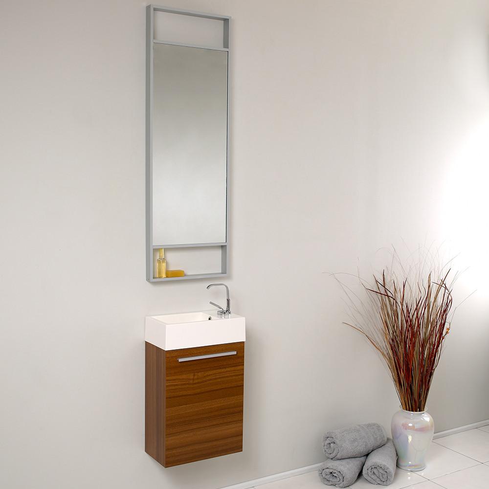 Fresca Pulito Small Teak Modern Bathroom Vanity w/ Tall Mirror & Free Faucet Vanity Fresca
