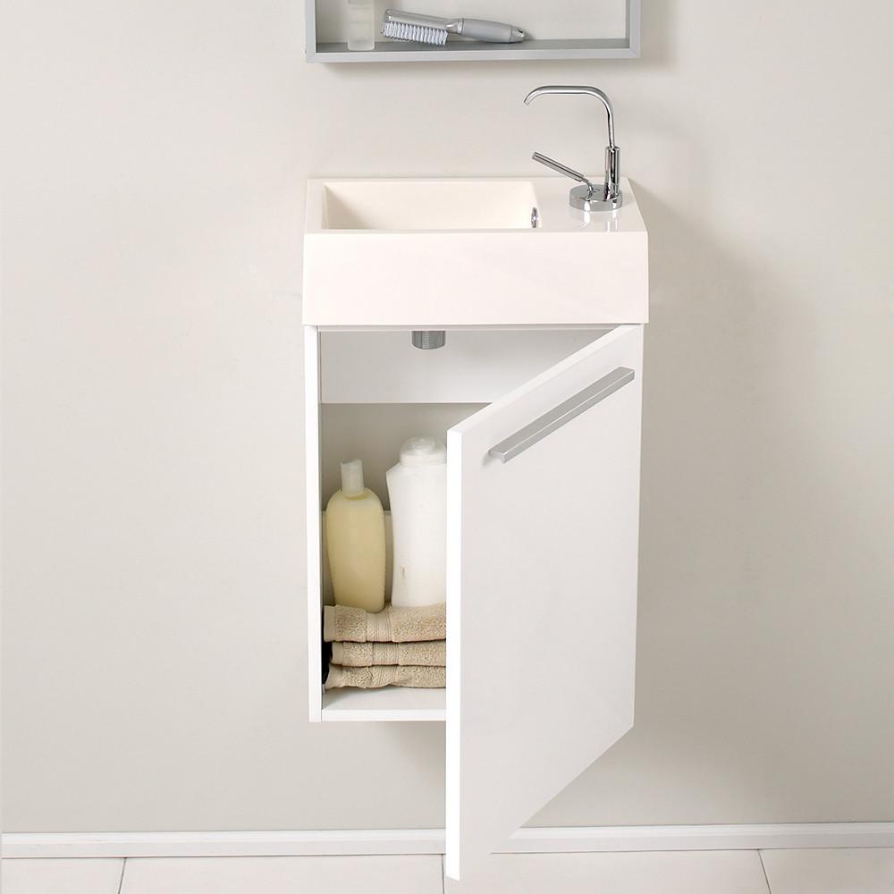 Fresca Pulito Small White Modern Bathroom Vanity w/ Tall Mirror & Free Faucet Vanity Fresca