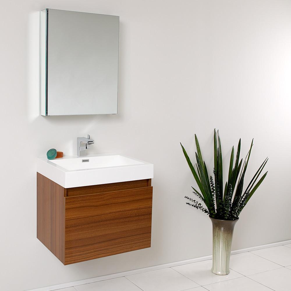 Fresca Nano Teak Modern Bathroom Vanity w/ Medicine Cabinet Vanity Fresca