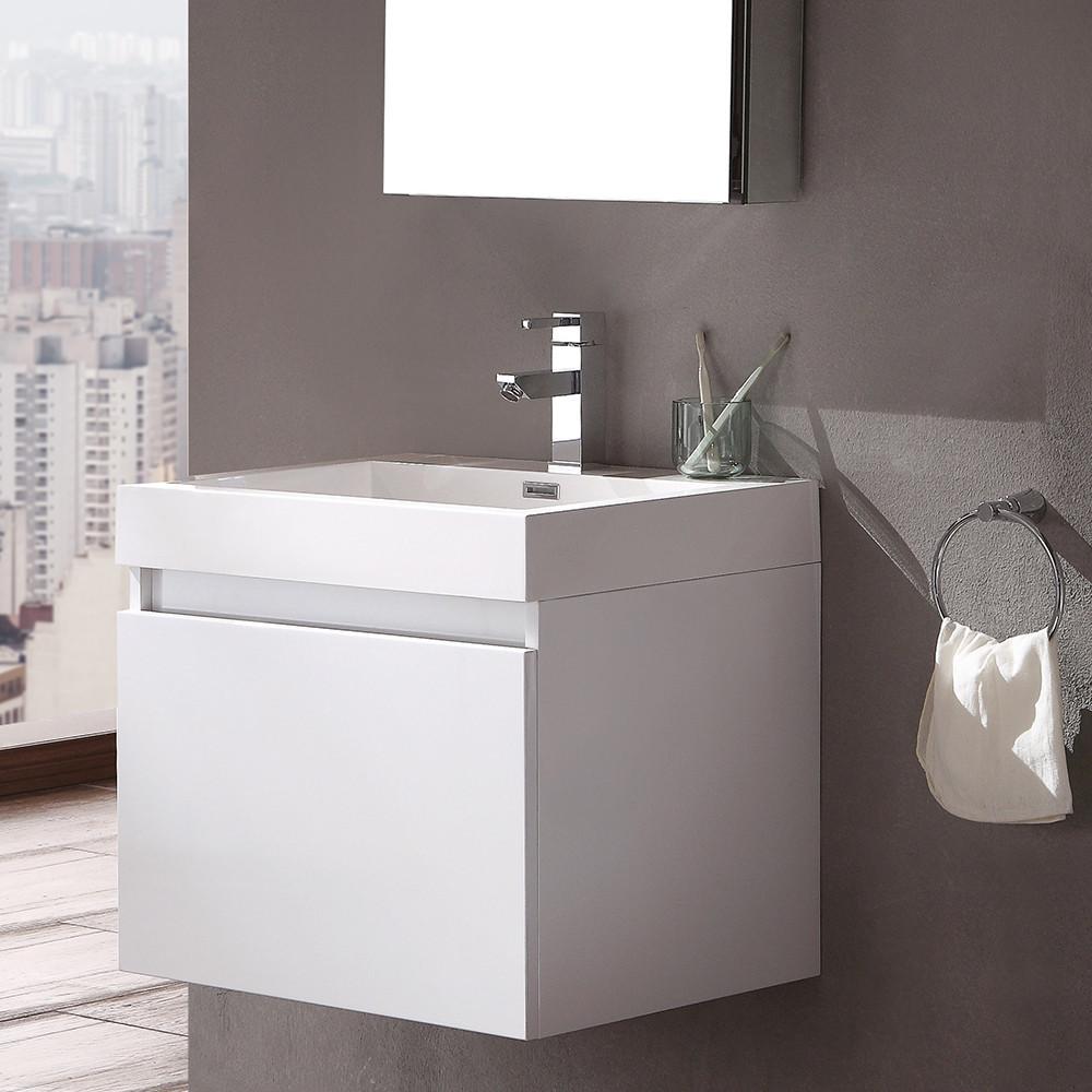 Fresca Nano White Modern Bathroom Vanity w/ Medicine Cabinet Vanity Fresca