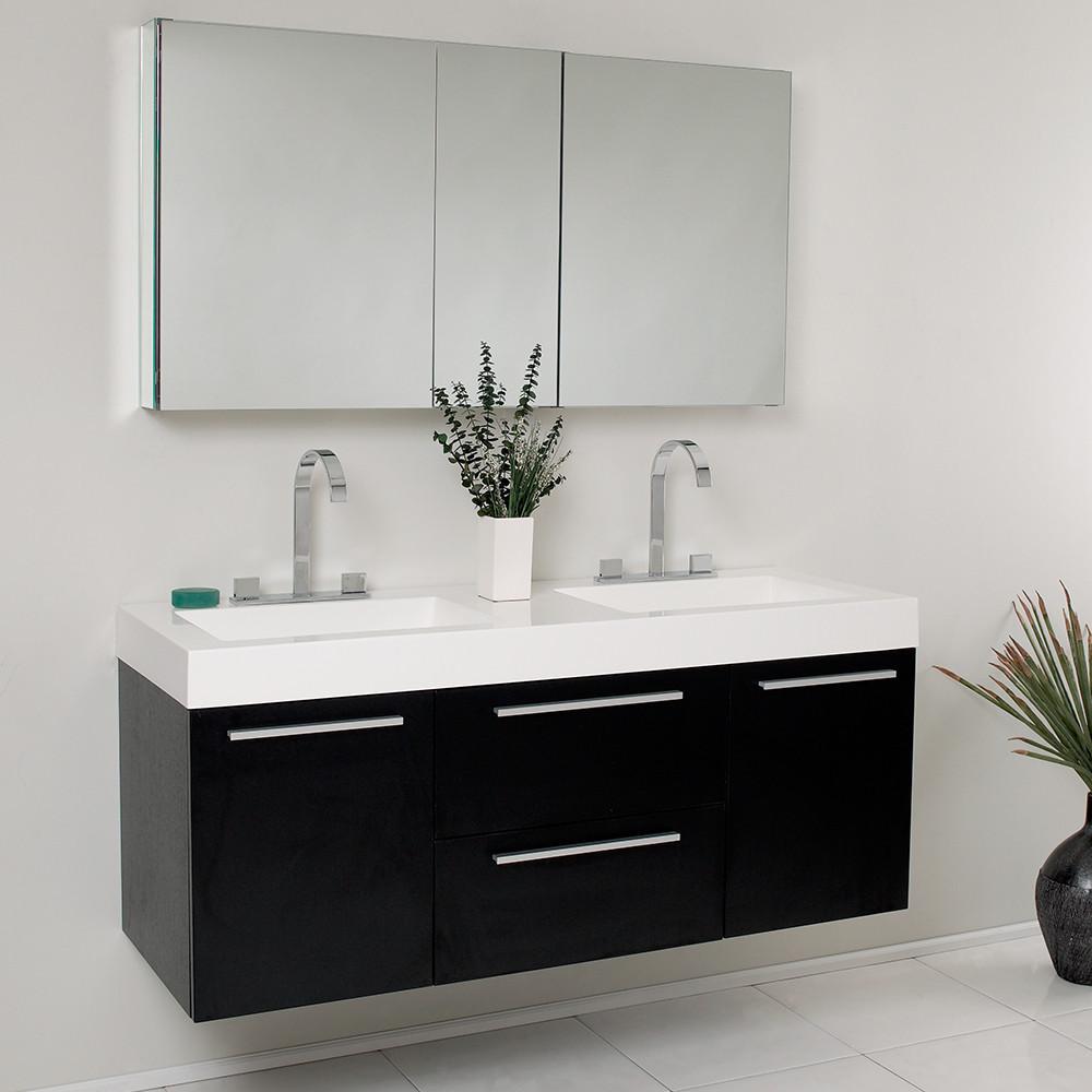 Fresca Opulento Black Modern Double Sink Bathroom Vanity w/ Medicine Cabinet Vanity Fresca