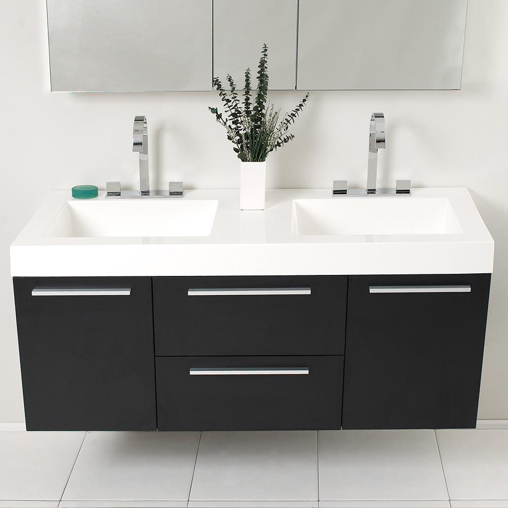 Fresca Opulento Black Modern Double Sink Bathroom Vanity w/ Medicine Cabinet Vanity Fresca