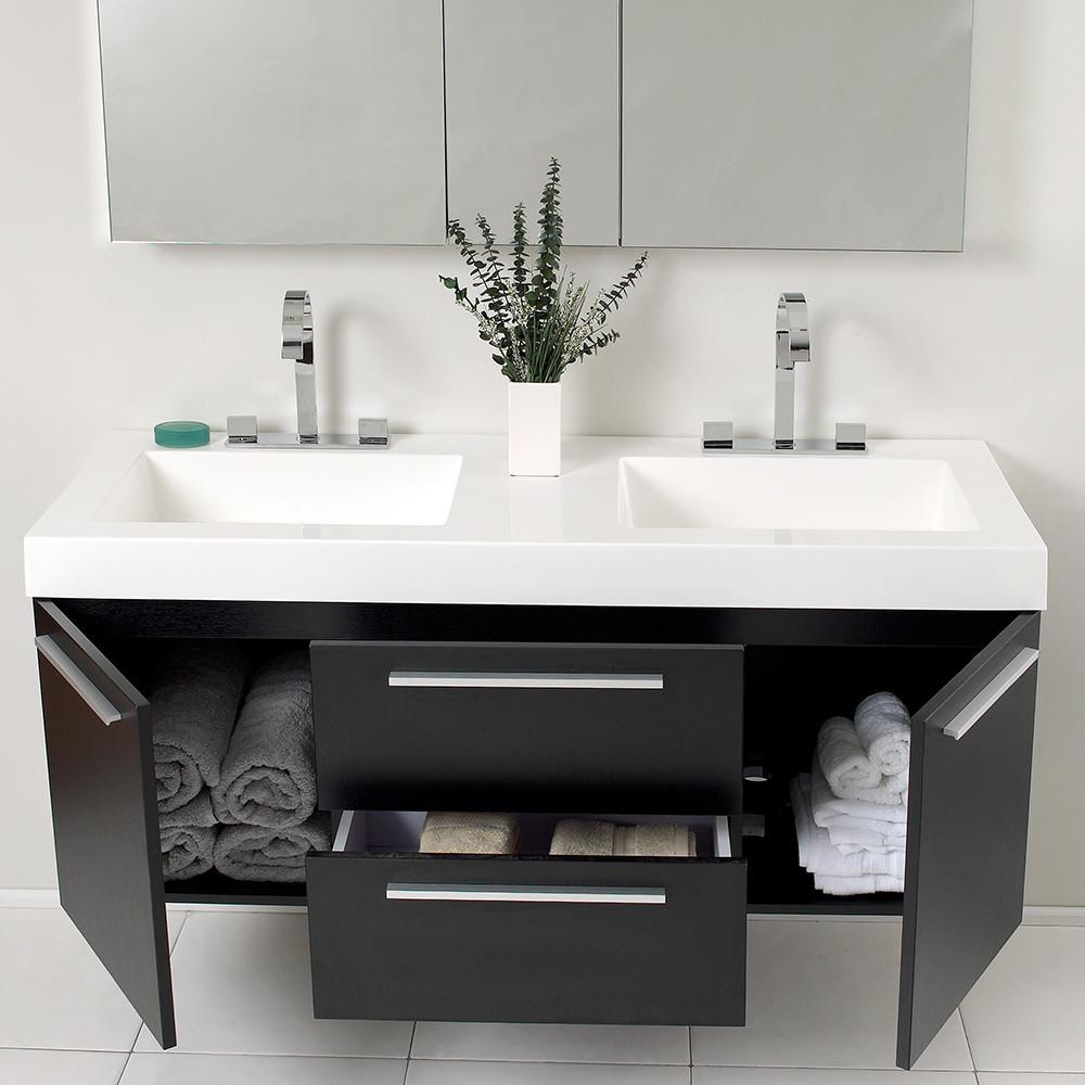 Fresca Opulento Black Modern Double Sink Bathroom Vanity w/ Medicine Cabinet Vanity Fresca