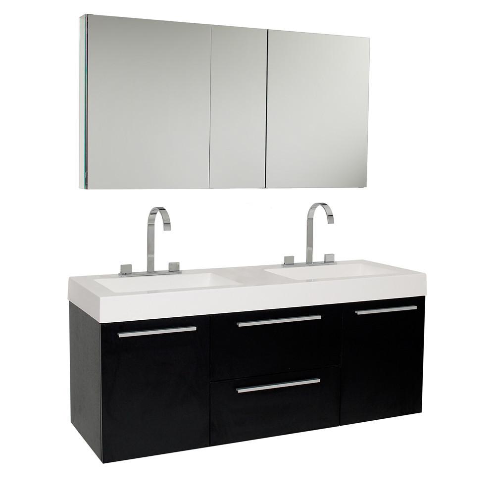 Fresca Opulento Black Modern Double Sink Bathroom Vanity w/ Medicine Cabinet Vanity Fresca