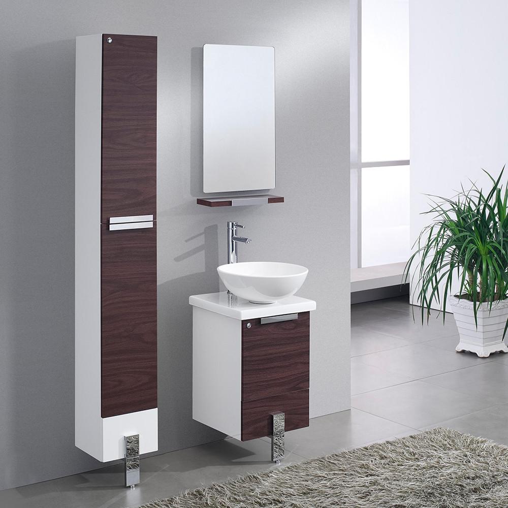 Adour 16" Dark Walnut Modern Bathroom Vanity w/ Mirror & Free Faucet Vanity Fresca 