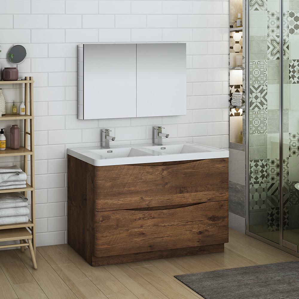 Fresca Tuscany 48" Standing Double Sink Modern Bathroom Vanity w/ Medicine Cabinet Vanity Fresca