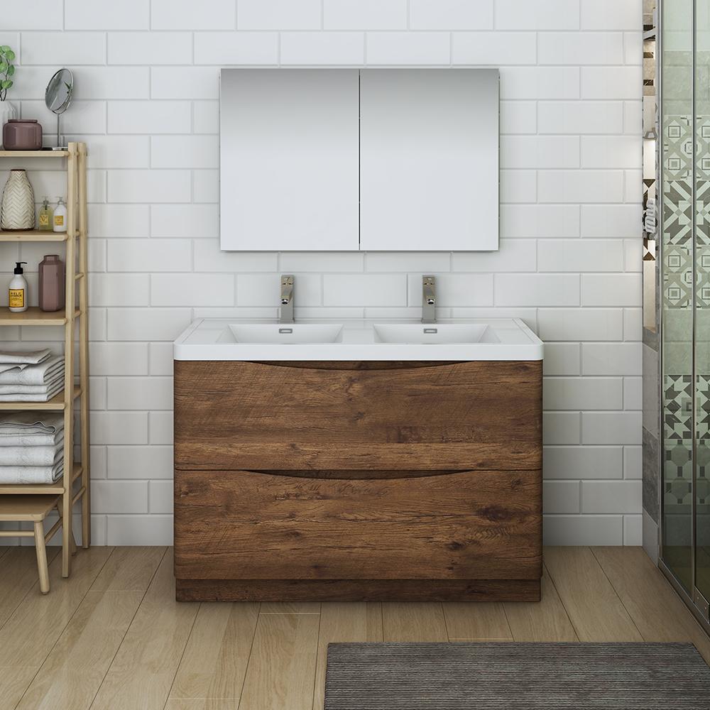 Fresca Tuscany 48" Standing Double Sink Modern Bathroom Vanity w/ Medicine Cabinet Vanity Fresca