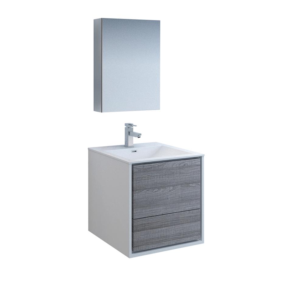 Fresca Catania 24" Wall Hung Modern Bathroom Vanity w/ Medicine Cabinet Vanity Fresca Glossy Ash Gray