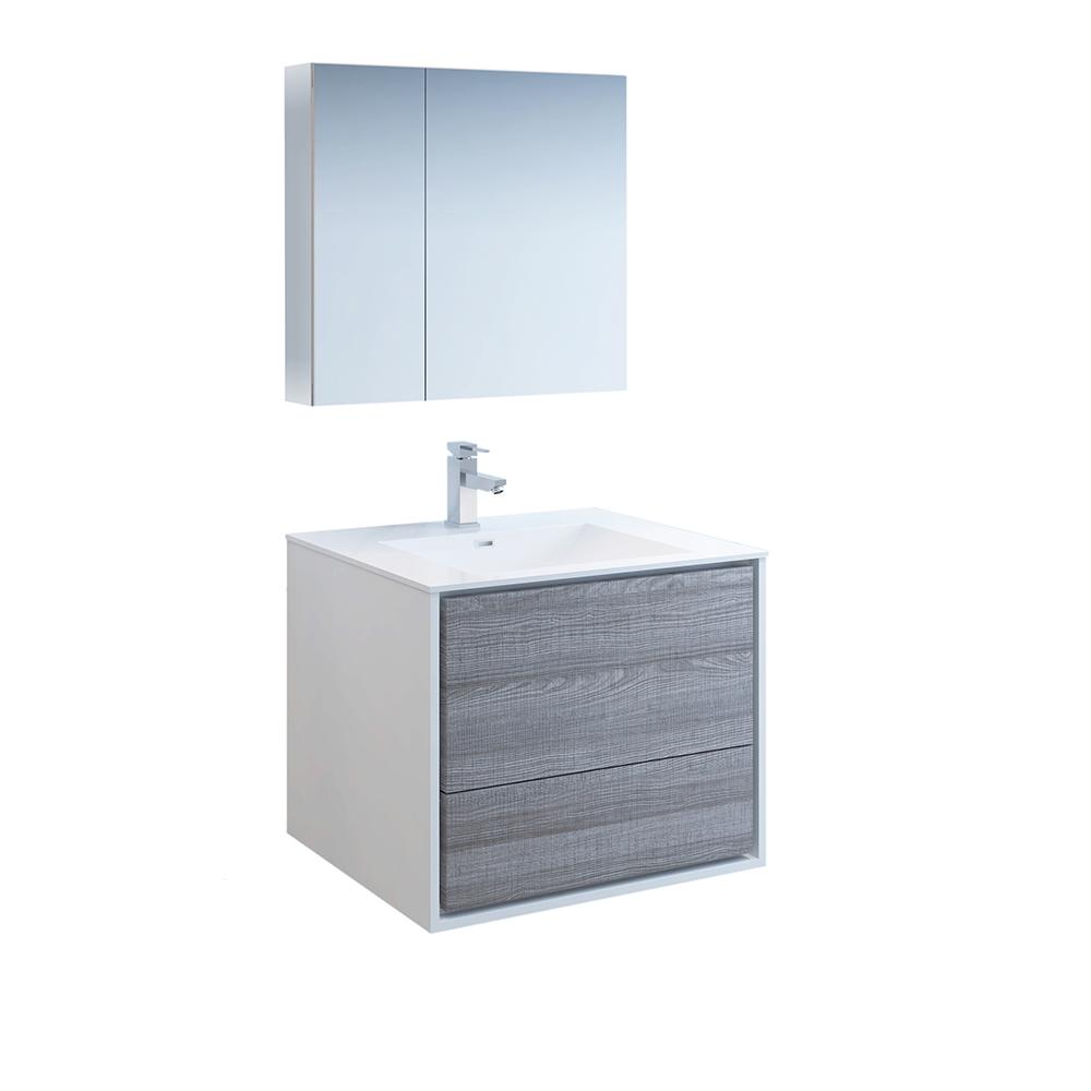 Fresca Catania 30" Wall Hung Modern Bathroom Vanity w/ Medicine Cabinet Vanity Fresca Glossy Ash Gray
