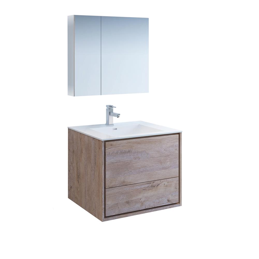 Fresca Catania 30" Wall Hung Modern Bathroom Vanity w/ Medicine Cabinet Vanity Fresca Rustic Natural Wood