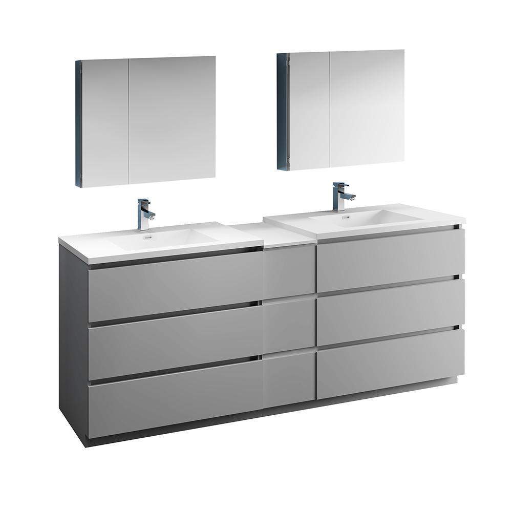 Fresca Lazzaro 84" Free Standing Double Sink Modern Bathroom Vanity w/ Medicine Cabinet Vanity Fresca Gray