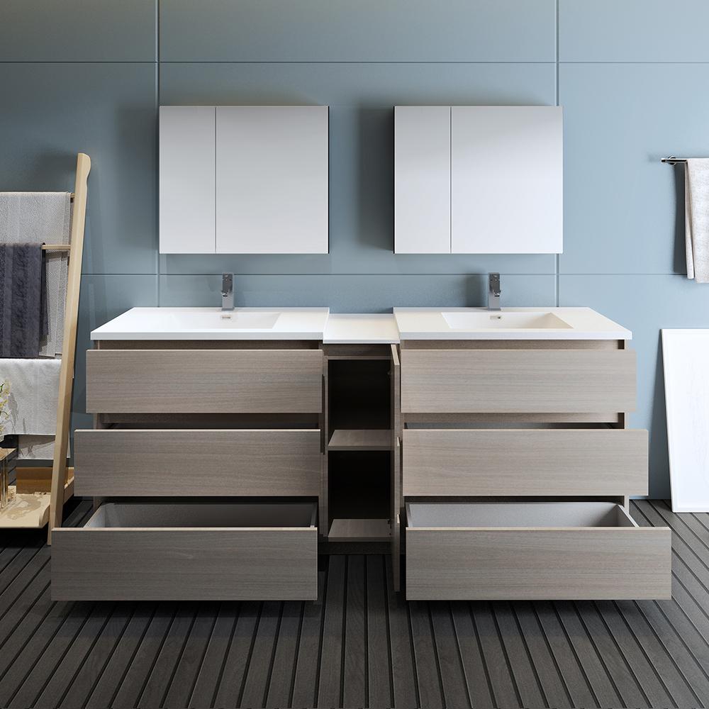 Fresca Lazzaro 84" Free Standing Double Sink Modern Bathroom Vanity w/ Medicine Cabinet Vanity Fresca