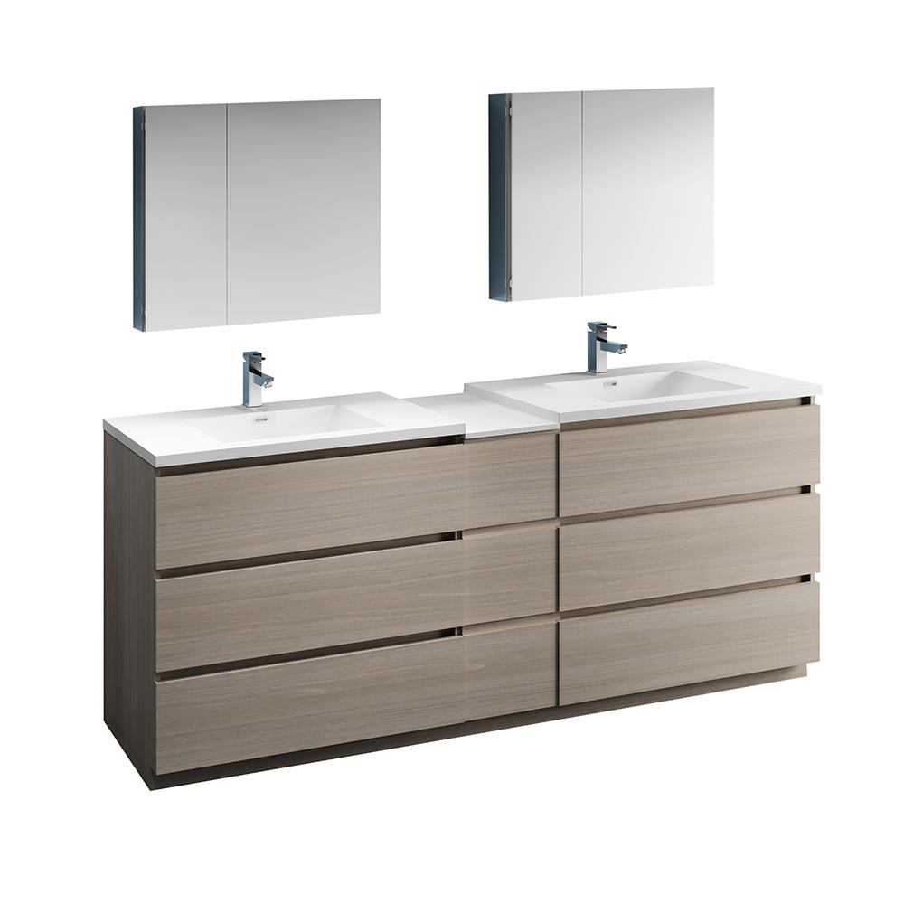Fresca Lazzaro 84" Free Standing Double Sink Modern Bathroom Vanity w/ Medicine Cabinet Vanity Fresca Gray Wood