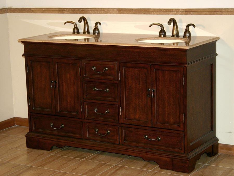 Silkroad 60" Traditional Double Sink Bathroom Vanity Vanity Silkroad Exclusive 