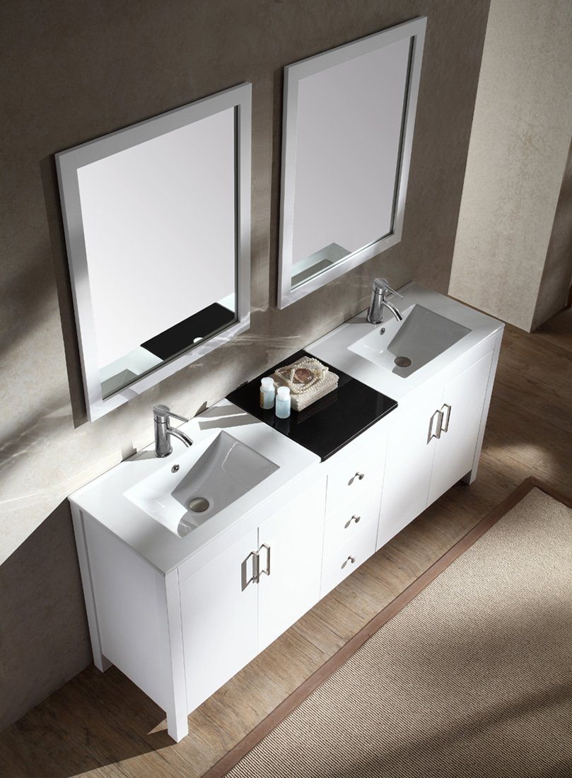 ARIEL Hanson 72" Double Sink Bathroom Vanity Set in White Vanity ARIEL 