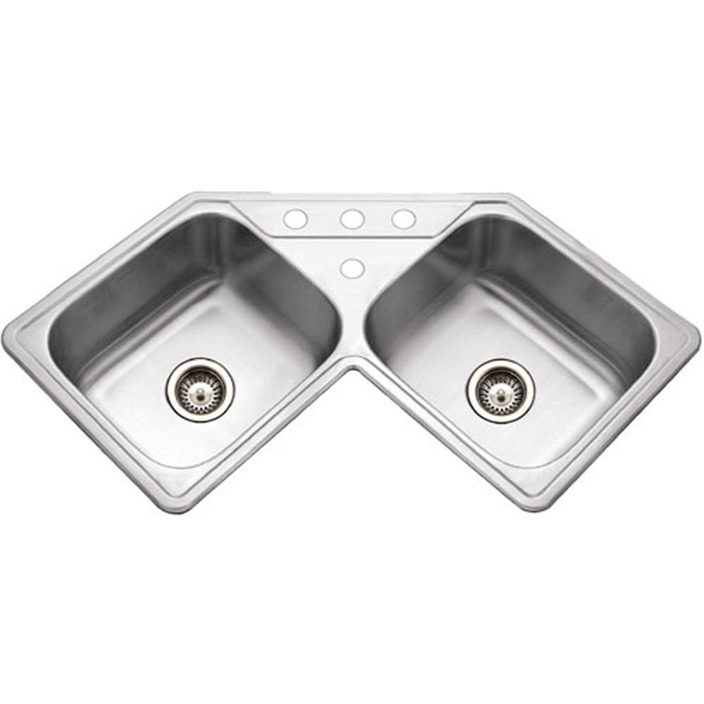 Houzer Legend Series Topmount Stainless Steel 4-hole Corner Bowl Kitchen Sink Kitchen Sink - Top Mount Houzer