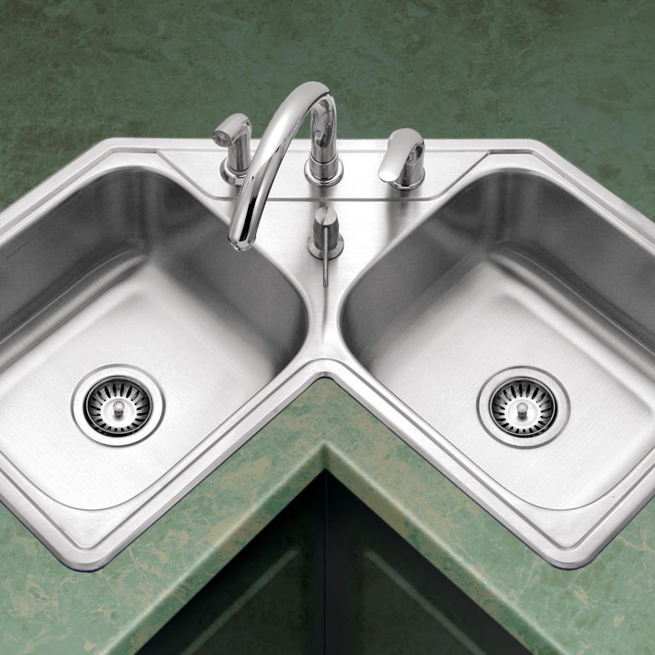 Houzer Legend Series Topmount Stainless Steel 4-hole Corner Bowl Kitchen Sink Kitchen Sink - Top Mount Houzer
