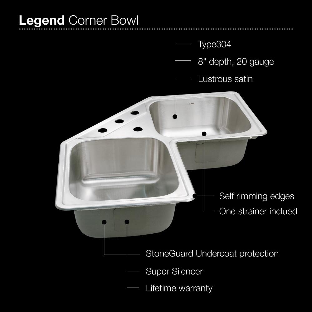 Houzer Legend Series Topmount Stainless Steel 4-hole Corner Bowl Kitchen Sink Kitchen Sink - Top Mount Houzer