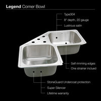 Thumbnail for Houzer Legend Series Topmount Stainless Steel 4-hole Corner Bowl Kitchen Sink Kitchen Sink - Top Mount Houzer