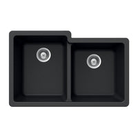 Thumbnail for Houzer MIDNITE Quartztone Series Granite Undermount 60/40 Double Bowl Kitchen Sink, Black Kitchen Sink - Undermount Houzer