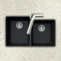 Thumbnail for Houzer MIDNITE Quartztone Series Granite Undermount 60/40 Double Bowl Kitchen Sink, Black Kitchen Sink - Undermount Houzer