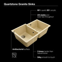 Thumbnail for Houzer SAND Quartztone Series Granite Undermount 60/40 Double Bowl Kitchen Sink, Sand Kitchen Sink - Undermount Houzer