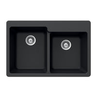 Thumbnail for Houzer MIDNITE Quartztone Series Granite Topmount 60/40 Double Bowl Kitchen Sink, Black Kitchen Sink - Topmount Houzer