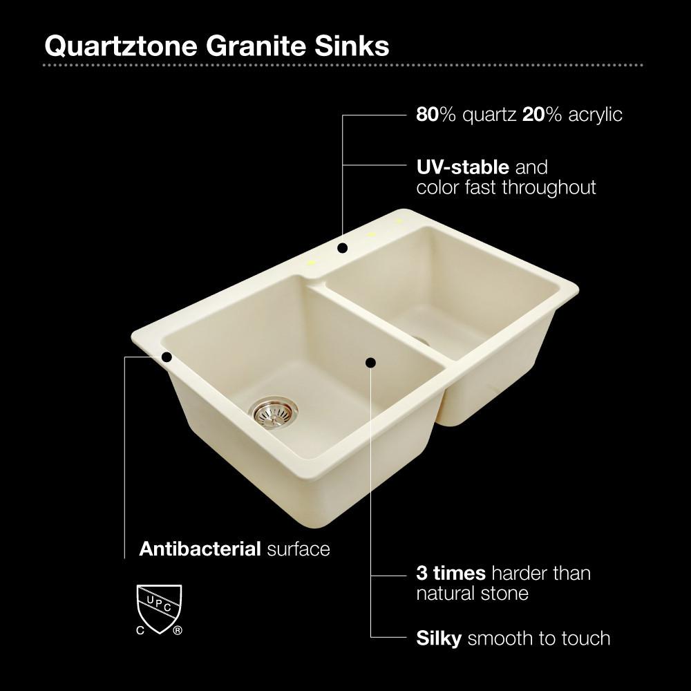 Houzer MIDNITE Quartztone Series Granite Topmount 60/40 Double Bowl Kitchen Sink, Black Kitchen Sink - Topmount Houzer