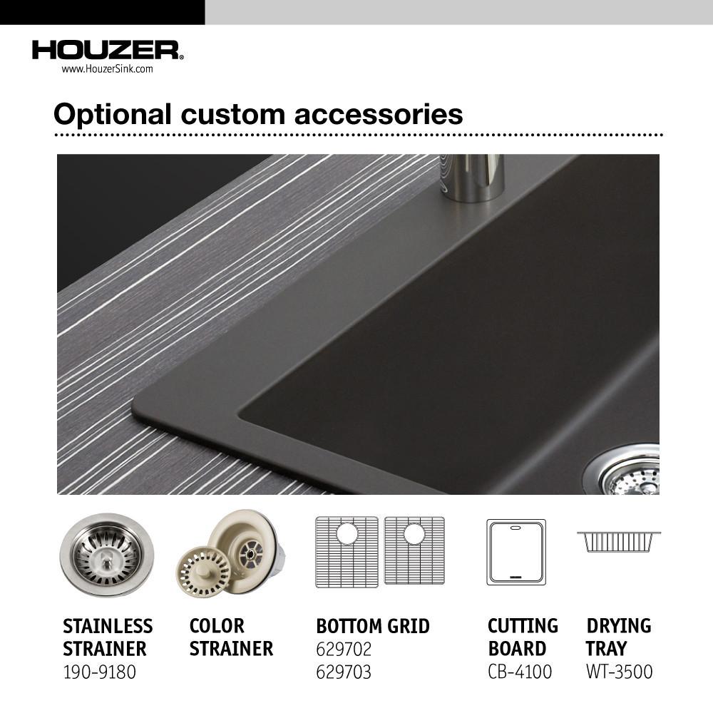 Houzer MIDNITE Quartztone Series Granite Topmount 60/40 Double Bowl Kitchen Sink, Black Kitchen Sink - Topmount Houzer