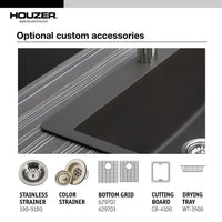 Thumbnail for Houzer MIDNITE Quartztone Series Granite Topmount 60/40 Double Bowl Kitchen Sink, Black Kitchen Sink - Topmount Houzer