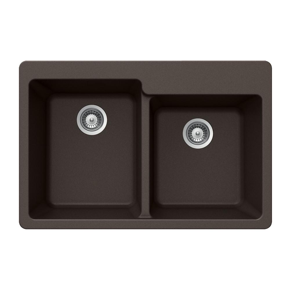 Houzer MOCHA Quartztone Series Granite Topmount 60/40 Double Bowl Kitchen Sink, Mocha Kitchen Sink - Topmount Houzer