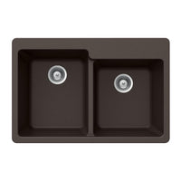 Thumbnail for Houzer MOCHA Quartztone Series Granite Topmount 60/40 Double Bowl Kitchen Sink, Mocha Kitchen Sink - Topmount Houzer