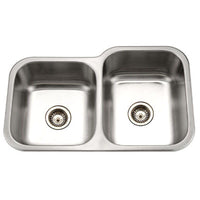 Thumbnail for Houzer Medallion Classic Series Undermount Stainless Steel 60/40 Double Bowl Kitchen Sink, Small Bowl Left Kitchen Sink - Undermount Houzer