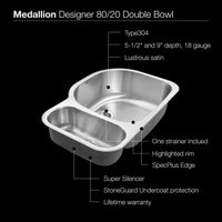 Thumbnail for Houzer Medallion Designer Series Undermount Stainless Steel 70/30 Double Bowl Kitchen Sink, Small Bowl Left Kitchen Sink - Undermount Houzer