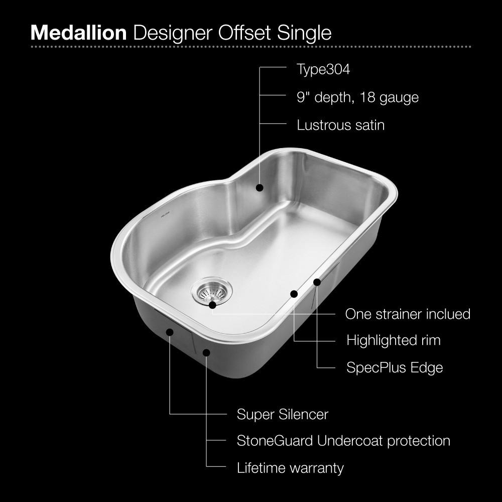 Houzer Medallion Gourmet Series Undermount Stainless Steel Offset Single Bowl Kitchen Sink Kitchen Sink - Undermount Houzer