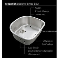 Thumbnail for Houzer Medallion Designer Series Undermount Stainless Steel Single D Bowl Kitchen Sink Kitchen Sink - Undermount Houzer