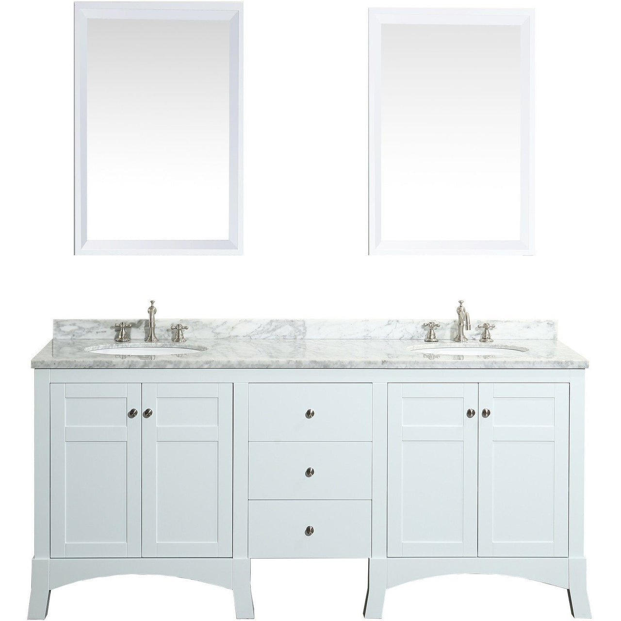 Eviva New York 72" White Vanity, with White Marble Carrera Counter-top, & Sink Vanity Eviva