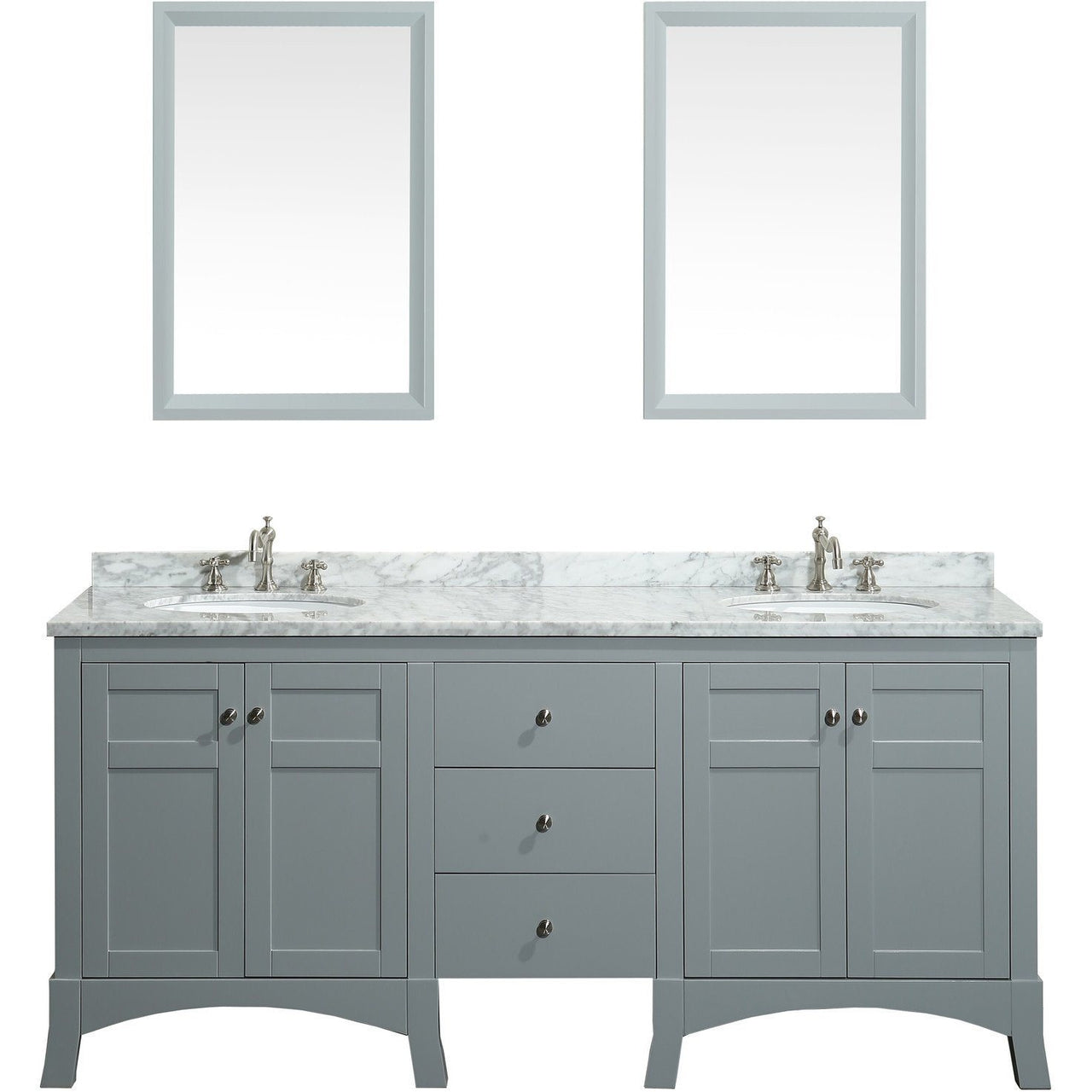Eviva New York 72" Grey Vanity, with White Marble Carrera Counter-top, & Sink Vanity Eviva