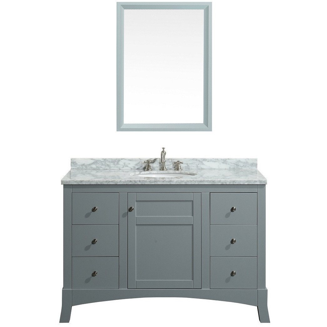 Eviva New York 48" Grey Vanity, with White Marble Carrera Counter-top, & Sink Vanity Eviva