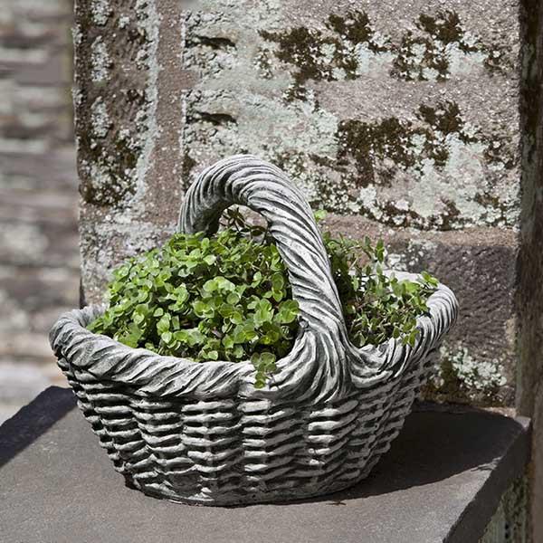 Campania International Cast Stone Small Basket w/handle Urn/Planter Campania International