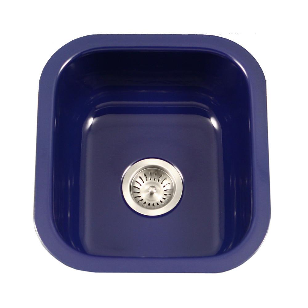 Houzer NB Porcela Series Porcelain Enamel Steel Undermount Bar/Prep Sink, Navy Blue Kitchen Sink - Undermount Houzer