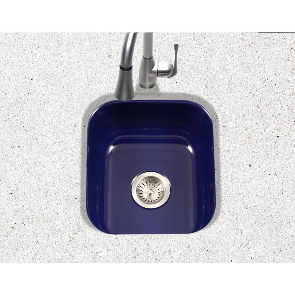 Houzer NB Porcela Series Porcelain Enamel Steel Undermount Bar/Prep Sink, Navy Blue Kitchen Sink - Undermount Houzer