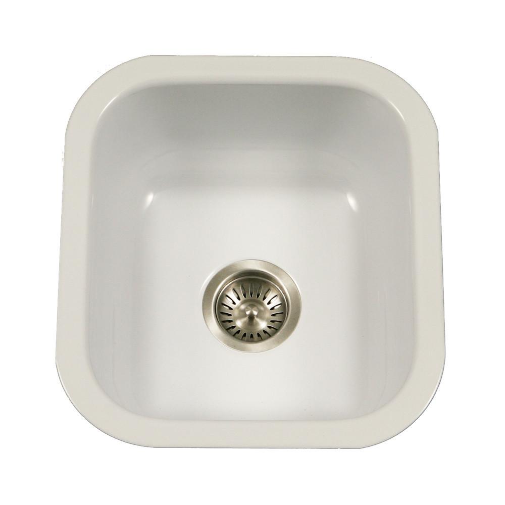 Houzer WH Porcela Series Porcelain Enamel Steel Undermount Bar/Prep Sink, White Kitchen Sink - Undermount Houzer