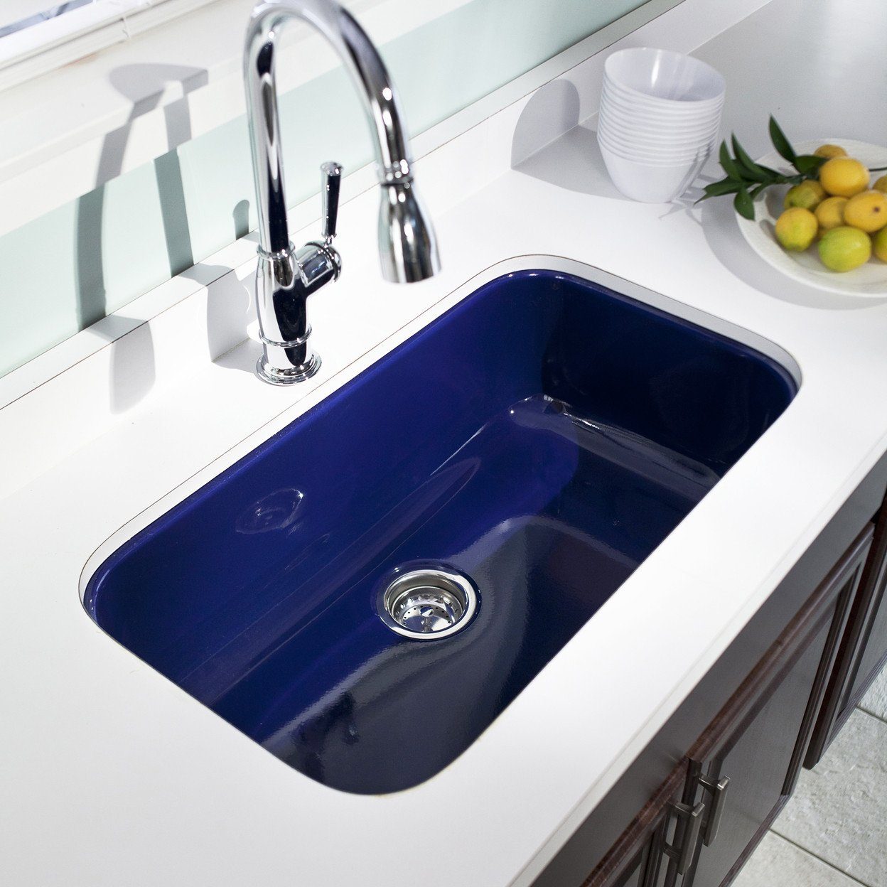 Houzer NB Porcela Series Porcelain Enamel Steel Undermount Large Single Bowl Kitchen Sink, Navy Blue Kitchen Sink - Undermount Houzer
